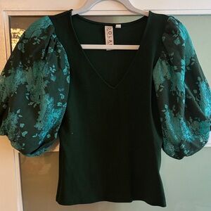 Emerald Lace Puff Sleeve Blouse